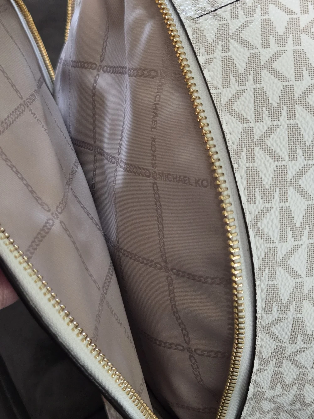 Michael Kors Rhea Zip Medium Backpack — Vanilla/Acorn MK Logo